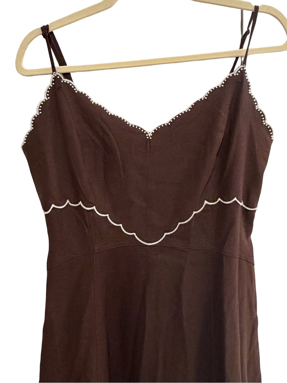 Caroline Constas Brown Scalloped Embroidered Linen Maxi Dress NWT - Picture 5 of 11